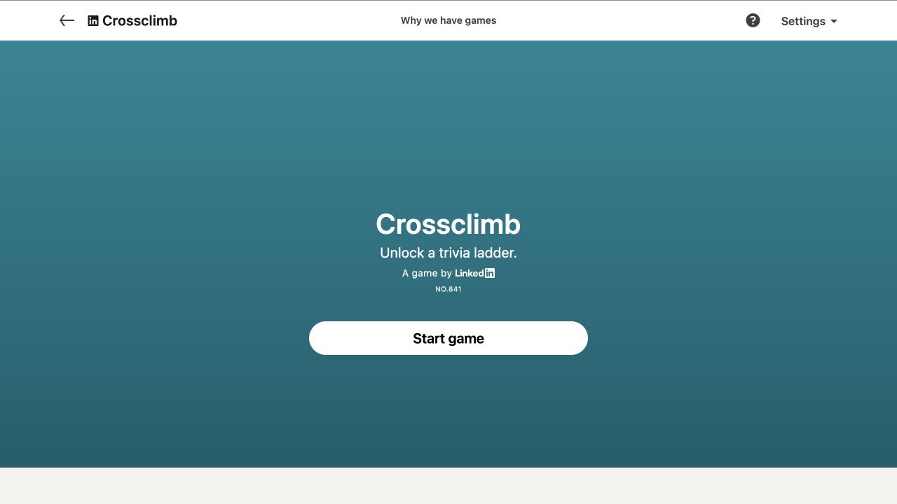 LinkedIn Crossclimb official start screen