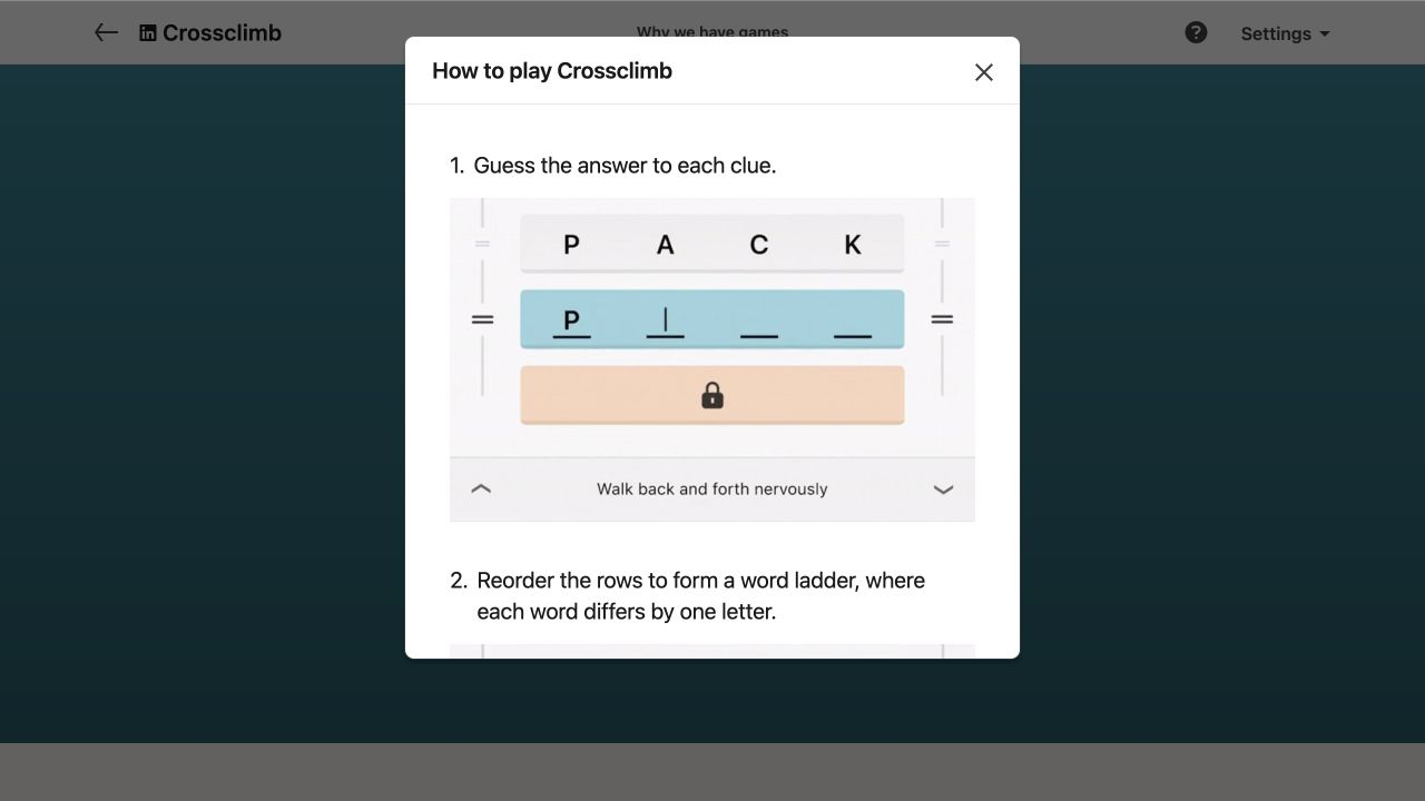 LinkedIn Crossclimb official tutorial showing the real game board