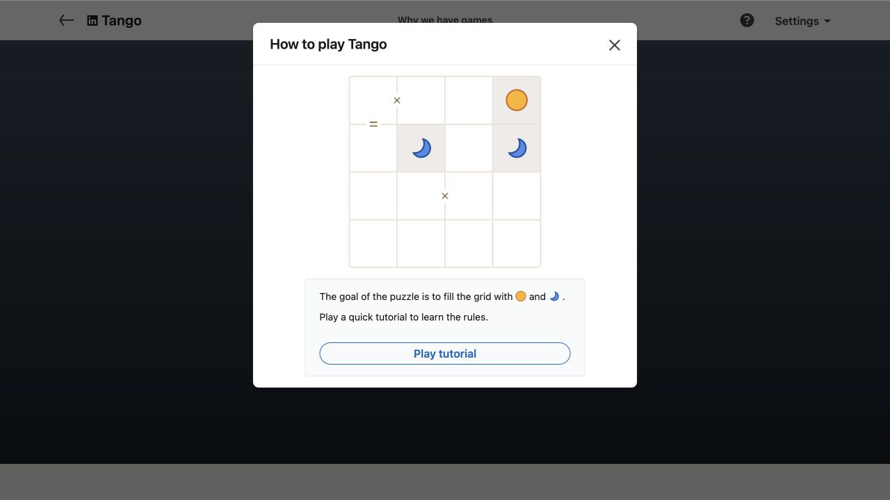 LinkedIn Tango official tutorial showing the real game board