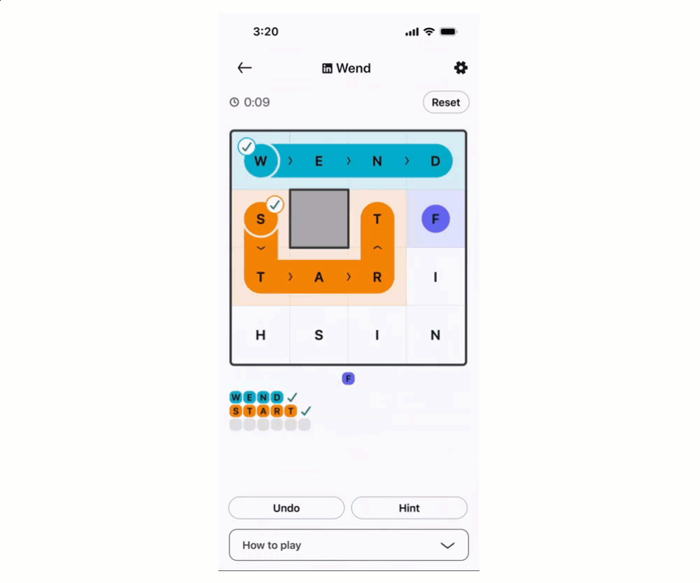 LinkedIn Wend official tutorial showing the real game board