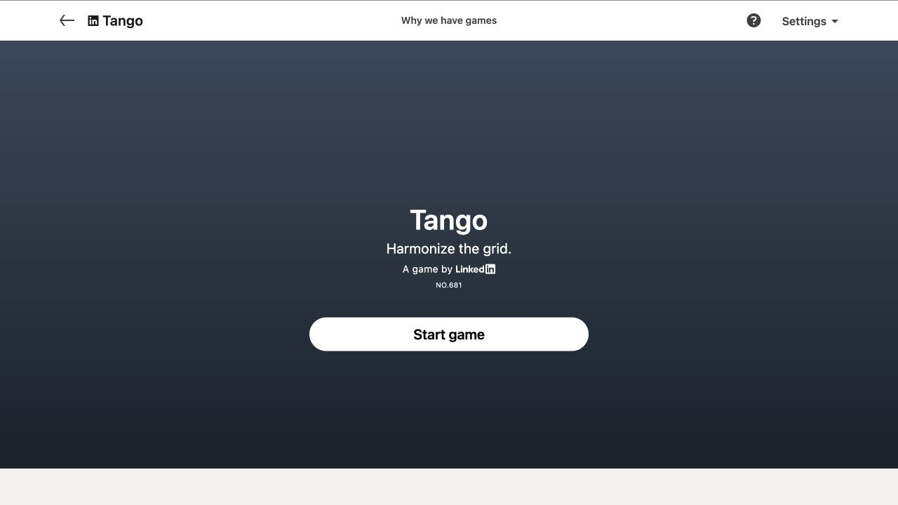 LinkedIn Tango official start screen